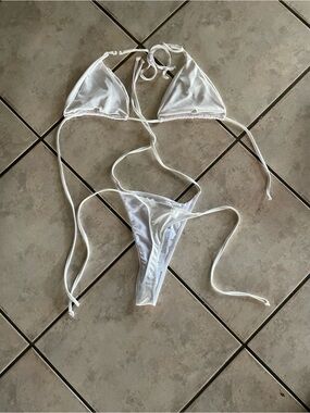 SHEIN White String Triangle Bikini Set